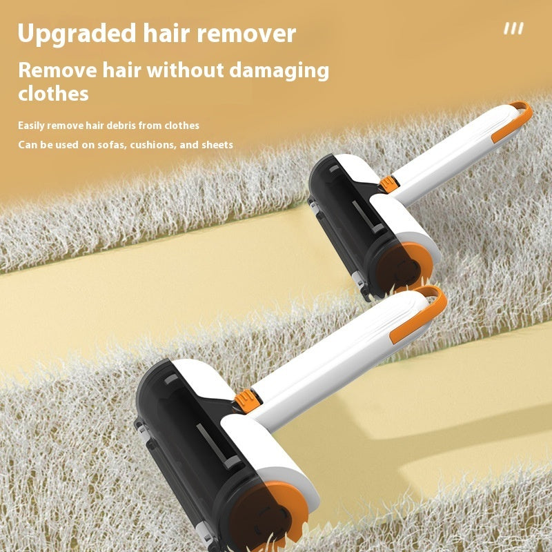 Pet hair roller removing fur from fabric surface