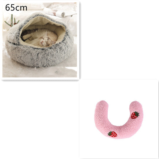 2-in-1 Round Plush Calming Pet Bed