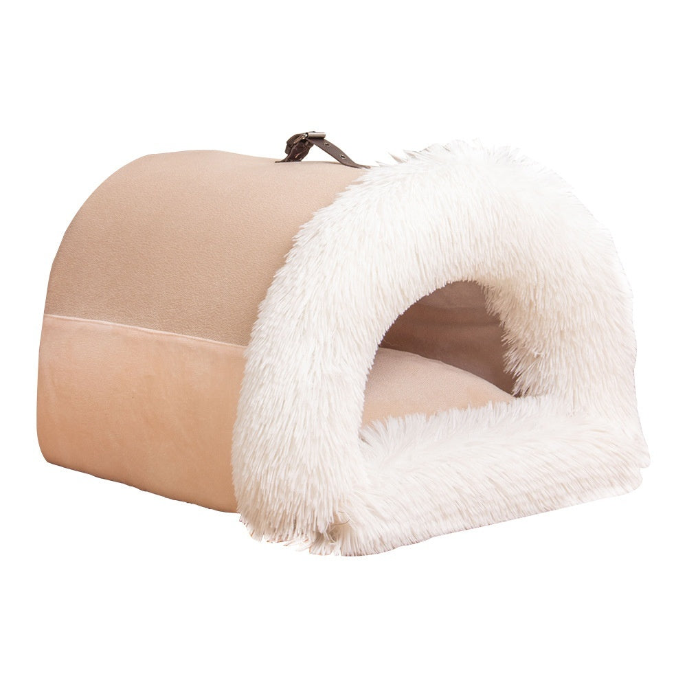 Portable pet nest bed with semi-enclosed design for security