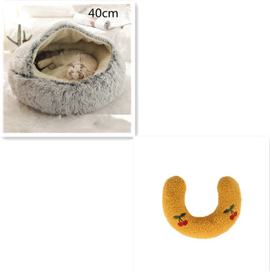 2-in-1 Round Plush Calming Pet Bed