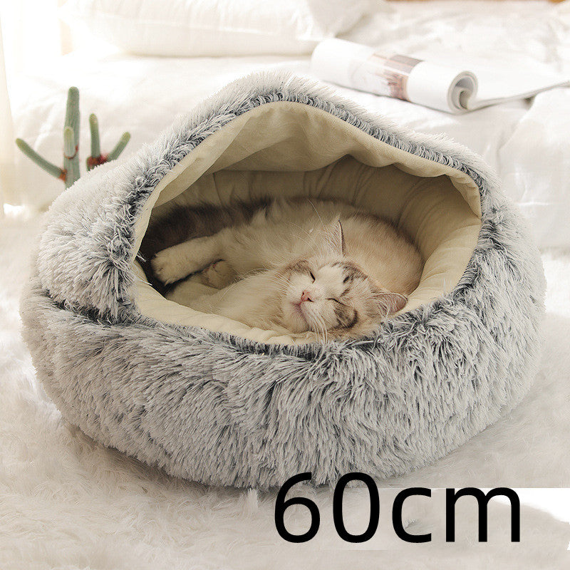2-in-1 Round Plush Calming Pet Bed