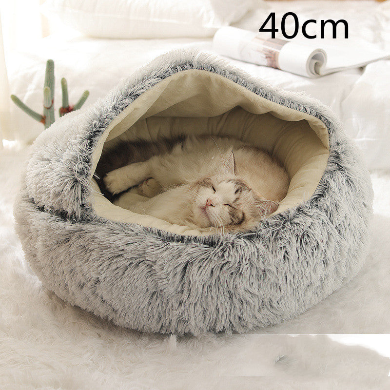 2-in-1 Round Plush Calming Pet Bed