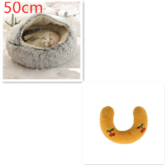 2-in-1 Round Plush Calming Pet Bed