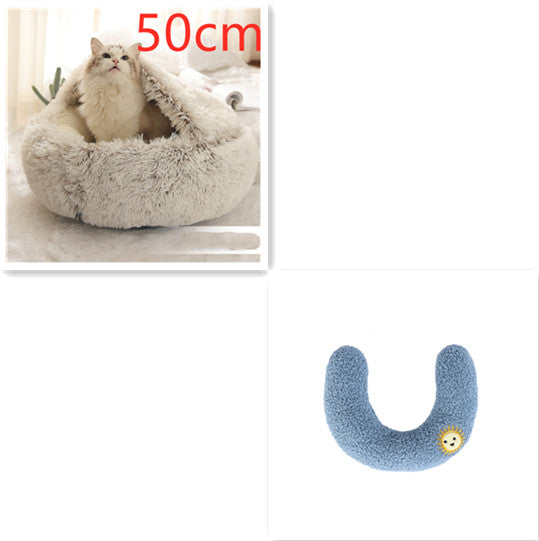 2-in-1 Round Plush Calming Pet Bed