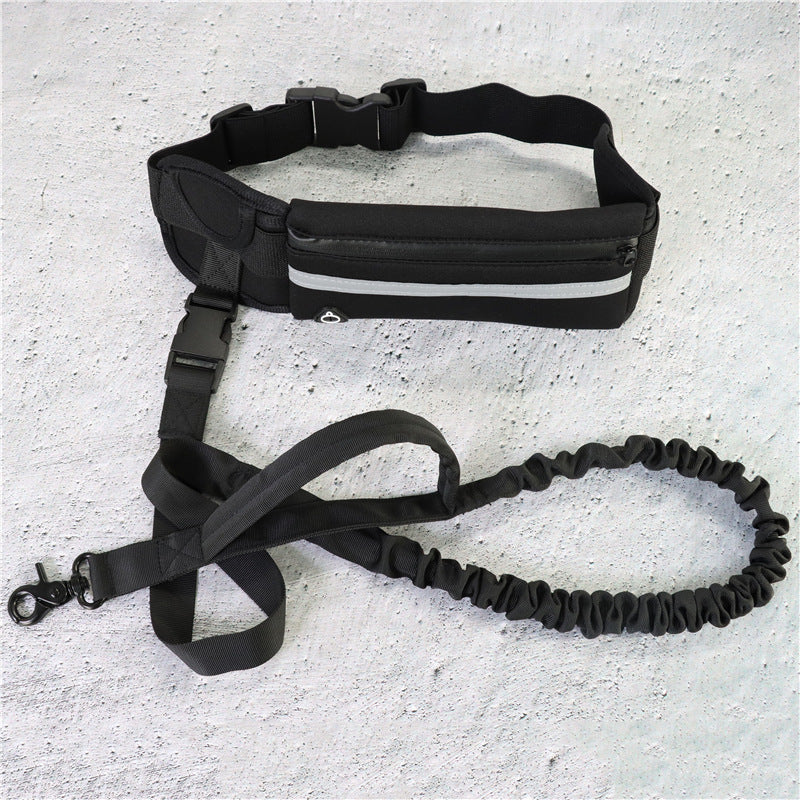 Runner with dog using hands-free bungee waist belt leash