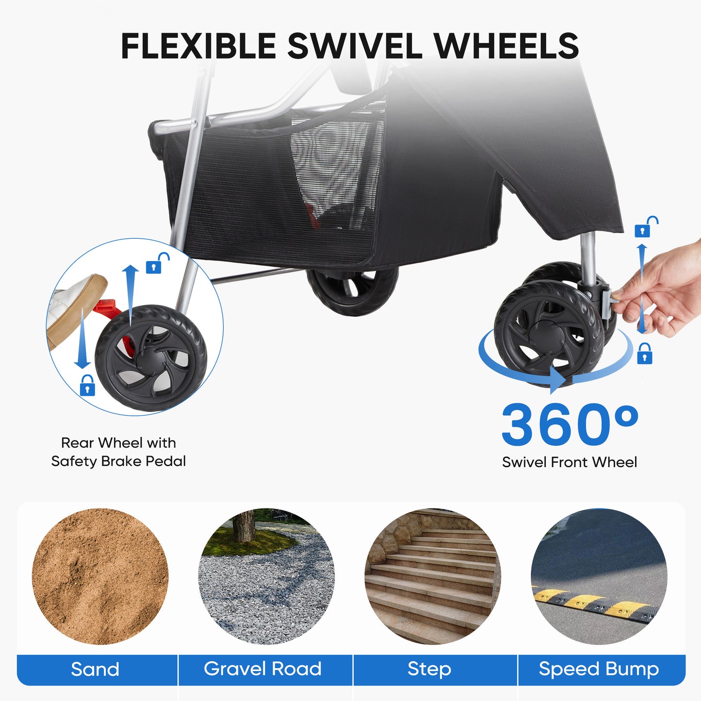 Spacious Foldable Pet Stroller Cart