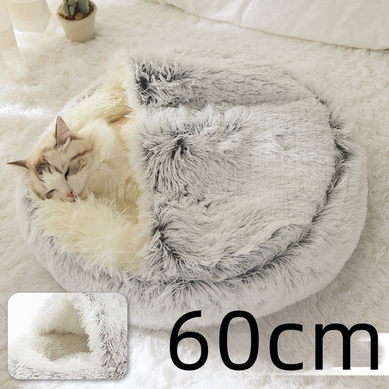 2-in-1 Round Plush Calming Pet Bed