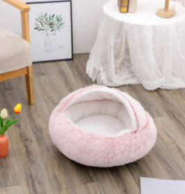 2-in-1 Round Plush Calming Pet Bed