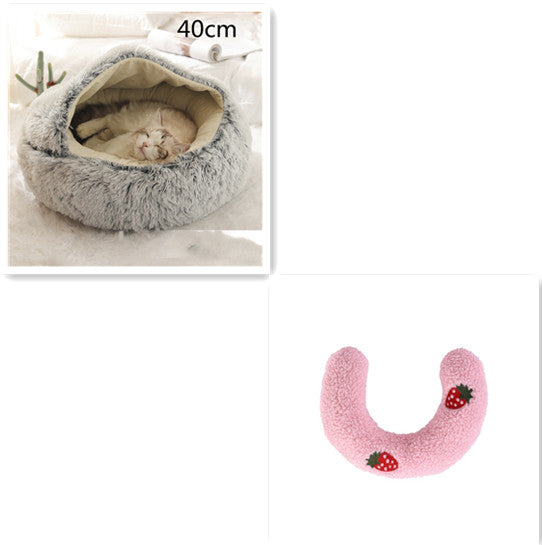2-in-1 Round Plush Calming Pet Bed