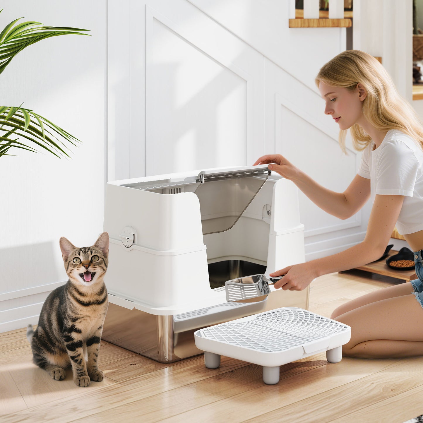 XL Stainless Steel Litter Box enclosed