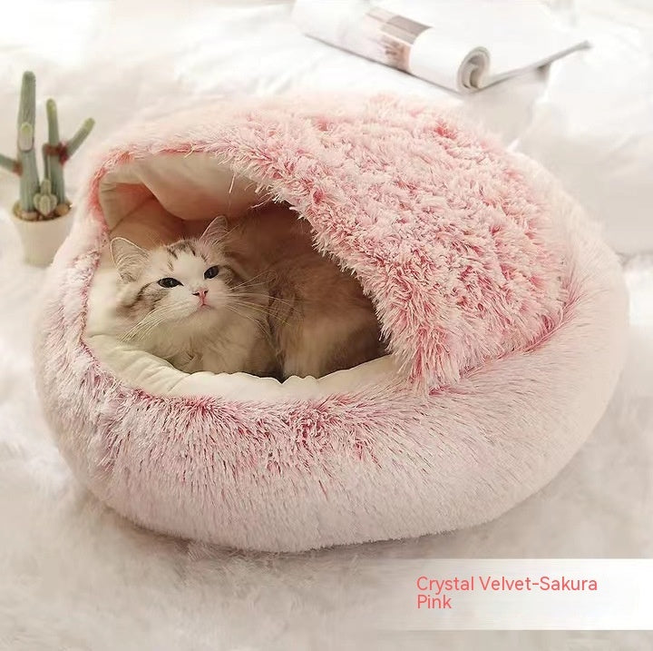 2-in-1 Round Plush Calming Pet Bed