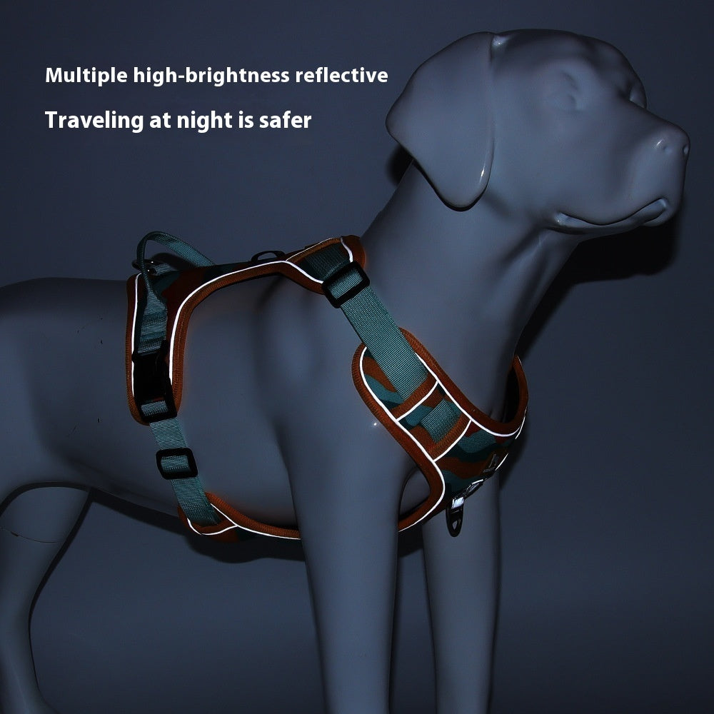 Reflective dog harness commuter lead set showing adjustable buckles