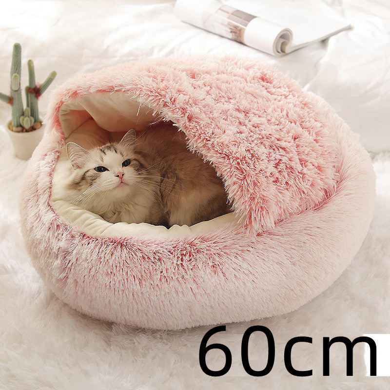2-in-1 Round Plush Calming Pet Bed