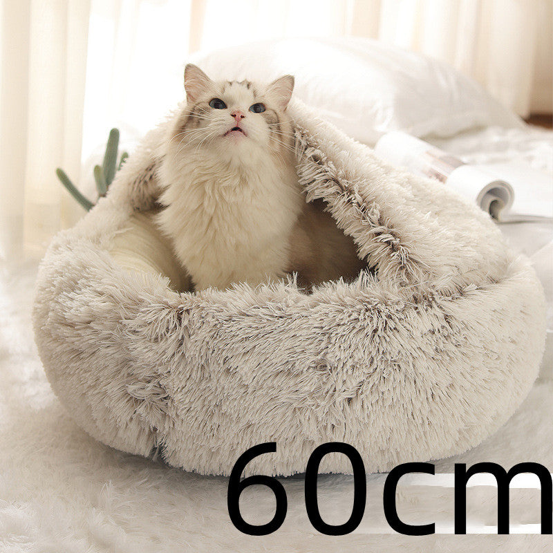 2-in-1 Round Plush Calming Pet Bed