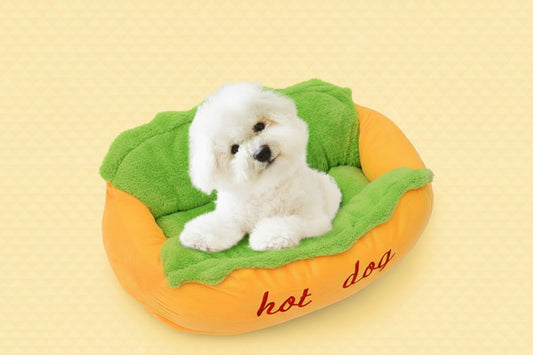 Hot Dog Pet Bed, Novelty Bun-Shaped Sofa Bed for Dogs & Cats
