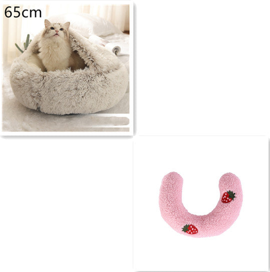 2-in-1 Round Plush Calming Pet Bed