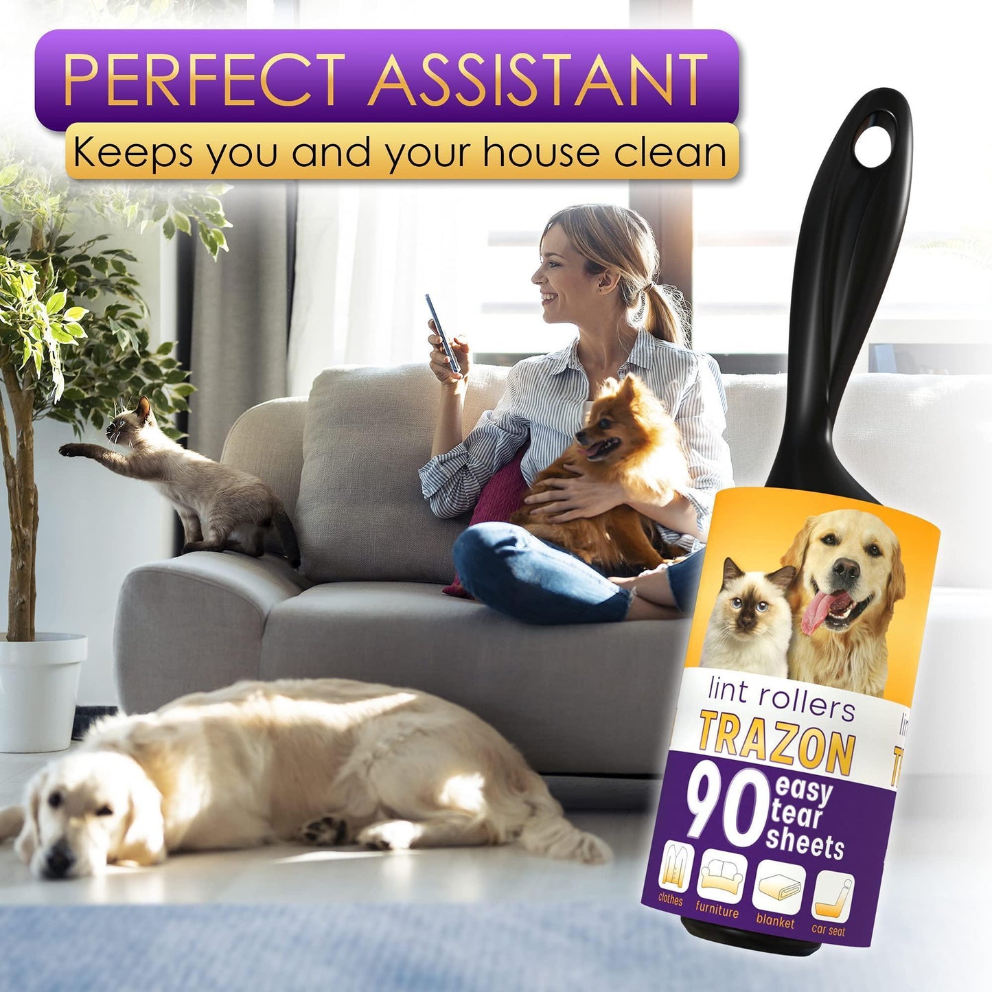 Pet Hair Lint Roller with 5 Refills (450 Sheets)