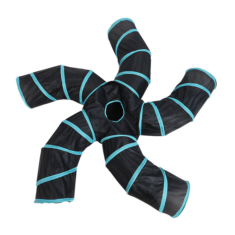Five channel tree tunnel cat toy for hide and seek play