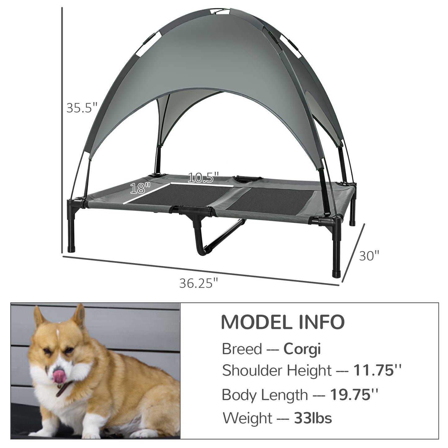 Elevated dog cot canopy shade detail