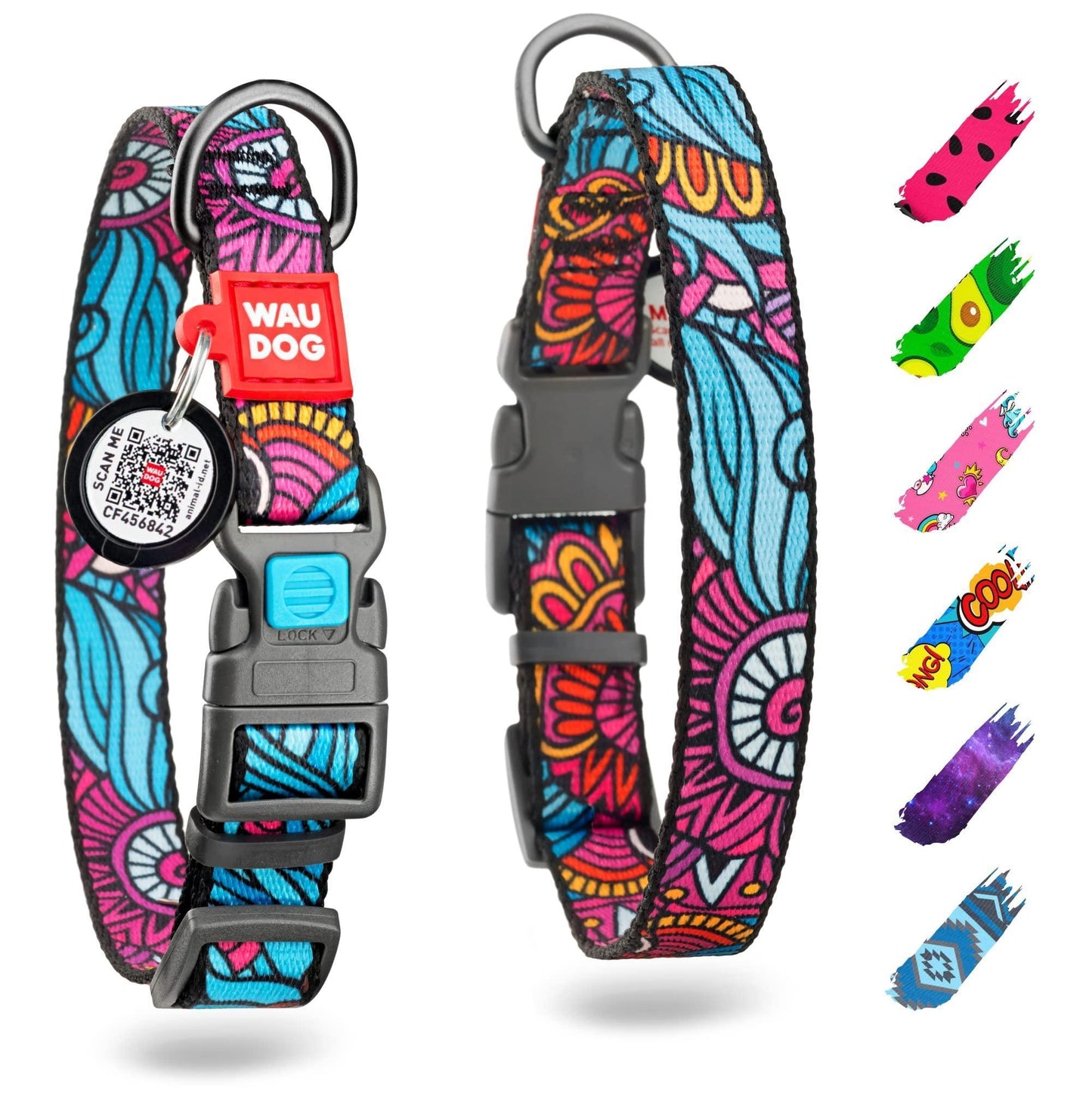 Adjustable Nylon Dog Collar with QR ID Tag