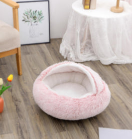 2-in-1 Round Plush Calming Pet Bed