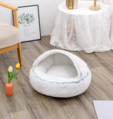 Plush calming dog bed in round bowl shape multiple sizes