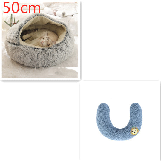 2-in-1 Round Plush Calming Pet Bed
