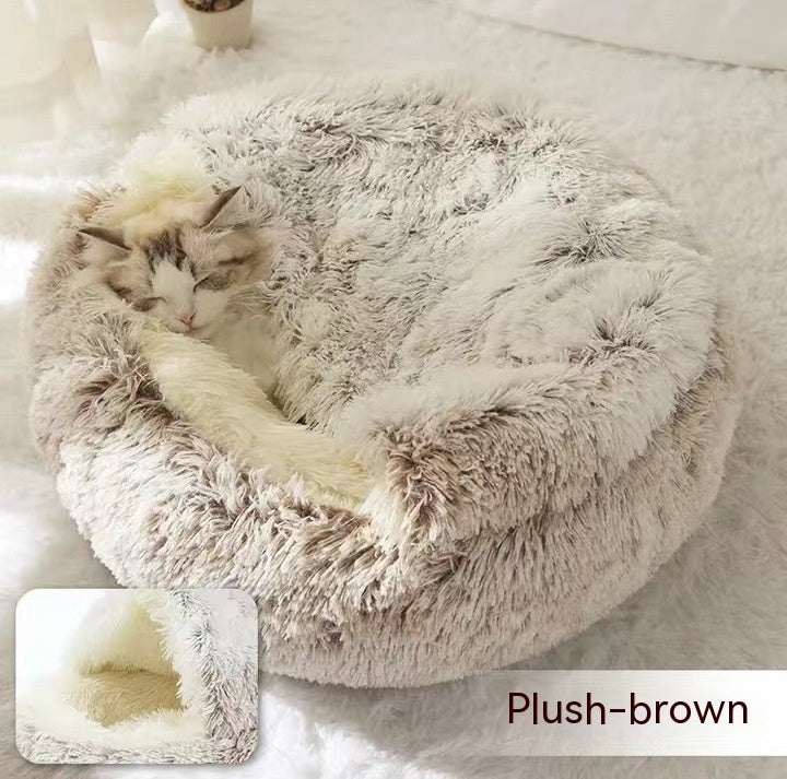 2-in-1 Round Plush Calming Pet Bed