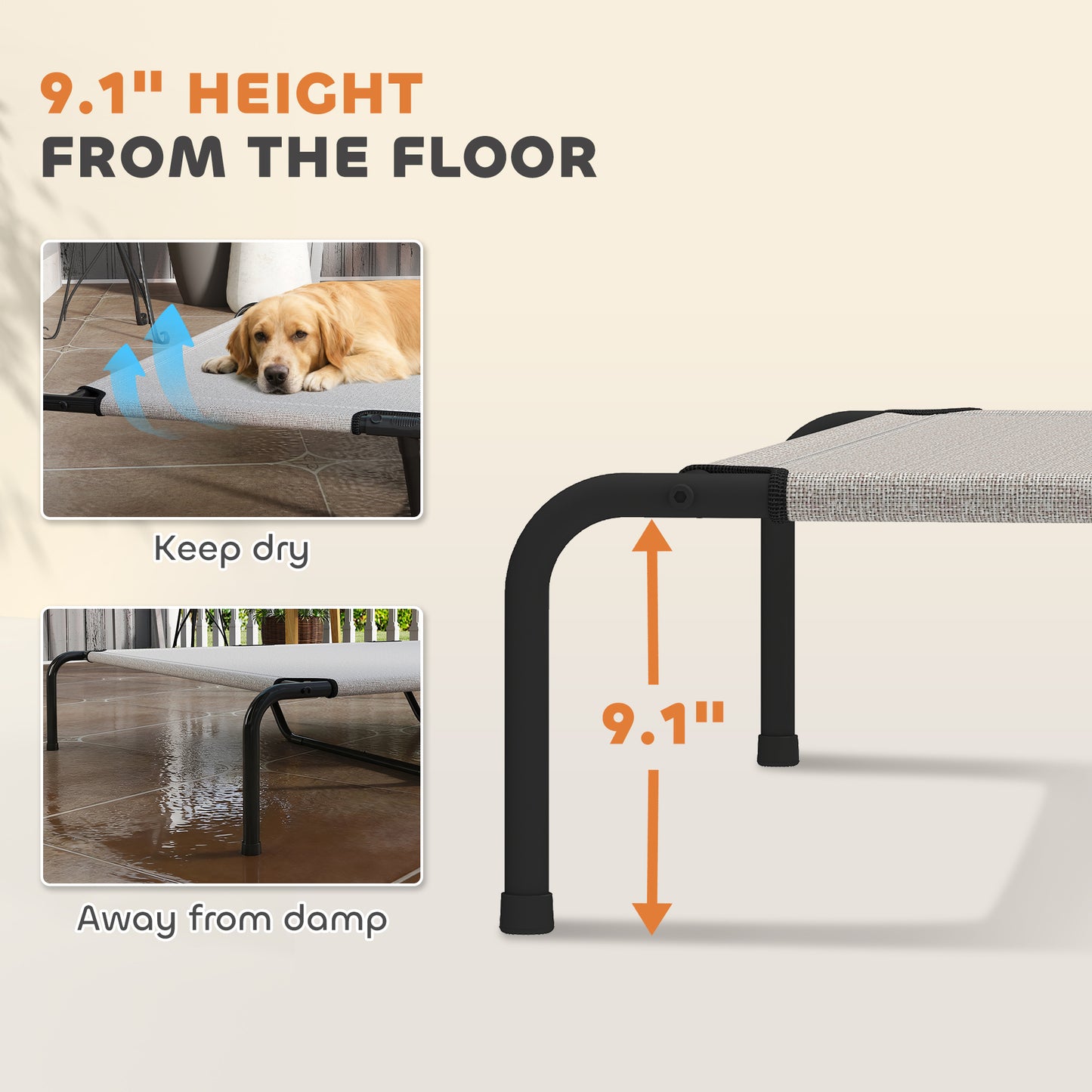 Large dog resting on elevated bed