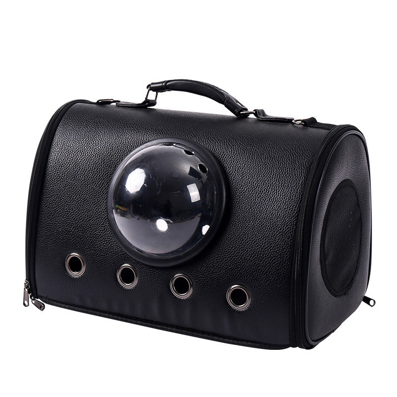 Space Capsule PU Leather Crossbody Cat Carrier Bag with Panoramic Window