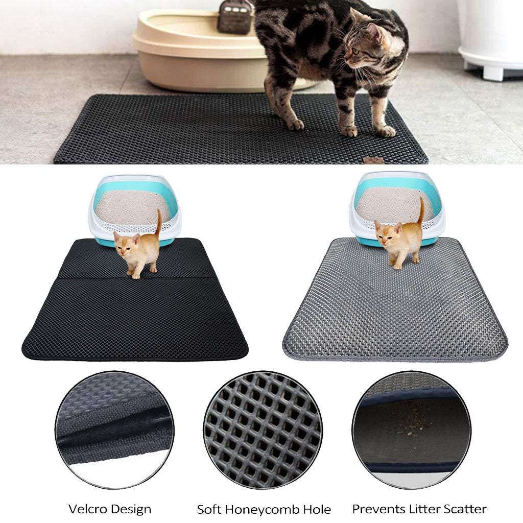 Double-layer mesh cat litter trapping mat keeping floors clean