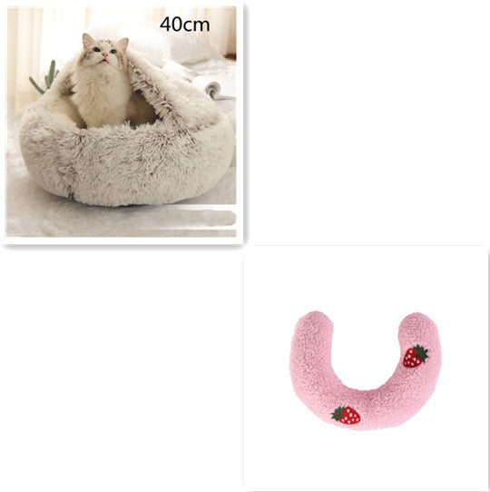2-in-1 Round Plush Calming Pet Bed