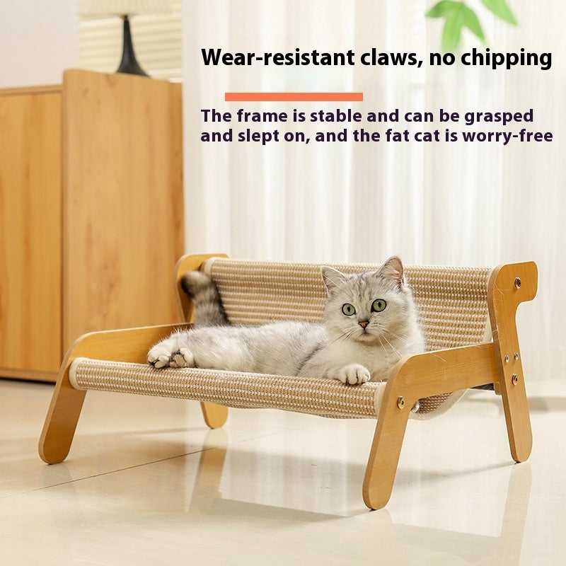 Linen cat recliner scratch board and cozy nest 2-in-1 cat lounger